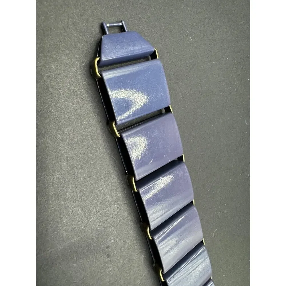 J.Crew Signed Blue Jumbo Enameled Metal Chunky Link Statement Bracelet